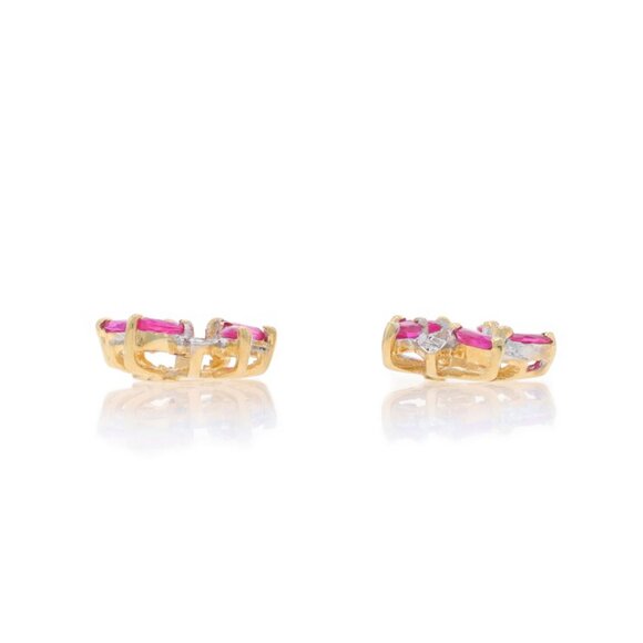 Yellow Gold Ruby Diamond Earring Enhancers 14k Marq .36ctw Floral Stud Jackets - Picture 3 of 5